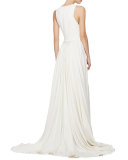 Sleeveless Silk Trapeze Gown, Porcelain