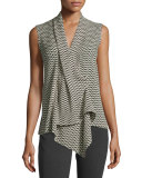 Fleck-Print Sleeveless Georgette Top, Black/Chamois