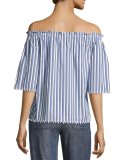 Aleja Off-the-Shoulder Striped Poplin Top, Blue