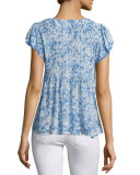 Cayden Printed Cap-Sleeve Silk Top