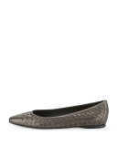 Intrecciato Square-Toe Ballerina Flat, Brunito