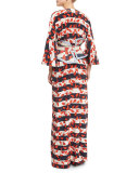 St. Croix Leaf-Print Striped Kimono Coat, Red/White/Blue