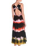 Sleeveless Paint-Striped Sundress, Multi Colors