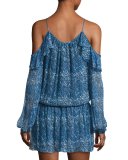 Misti Printed Cold-Shoulder Mini Dress, Blue