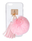 Transparent iPhone 6 Case w/ Fur Pompom, Light Pink