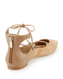 Rosie Pointed-Toe Lace-Up Flat, Golden Caramel