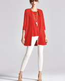 3/4-Sleeve Long Textured Jacket 