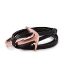 Men's Two-Tone Leather Half-Anchor Bracelet