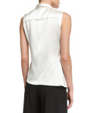 Sleeveless Asymmetric Slim-Fit Blouse, Off White