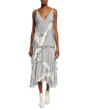 Hopsack Fringe-Trim Midi Skirt, Gray Melange