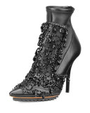 Lux Beaded Leather Ankle Boot, Black