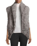 Knit Mink Open-Front Vest, Gray