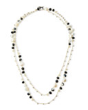 Pearl & Black Fire Agate Crocheted Necklace, 51"