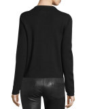 Cecila Embroidered-Patch Cardigan, Black