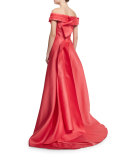 Off-The-Shoulder Pleated Ball Gown, Cayenne