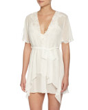 Embroidered-Lace Chiffon Wrap Robe, Ivory