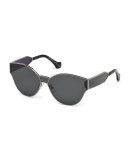 Monochromatic Shield Cat-Eye Sunglasses, Gray Metallic