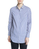 Monili-Embellished Striped Tunic, Blue