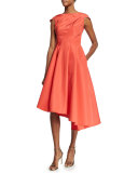 Cap-Sleeve Silk Faille Asymmetric Dress 