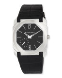 40mm BVLGARI Octo Platinum Alligator Strap Watch, Black