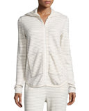 Hooded Striped Terry Sweatshirt, Heather Gray/Oatmeal