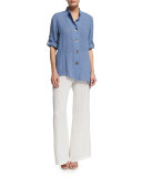 Crinkled Linen Angled Shirt, Blue Mist  