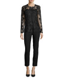 Heddie Long-Sleeve Lace Blouse, Black