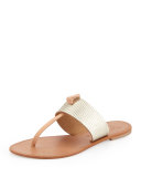 Nice T-Strap Thong Flat Sandal, Platinum