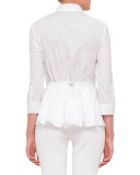 3/4-Sleeve Perforated Blouse, White