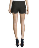 Hanlon Perforated Scallop-Hem Shorts, Black