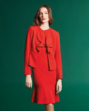 Long-Sleeve Ruffle-Front Dress Suit, Paprika