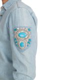 Denim Shirt with Beaded Arm Patch, Light Blue