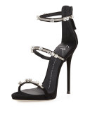 Coline Crystal Triple-Strap 110mm Sandal, Black