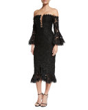 Botanical Off-the-Shoulder Lace Cocktail Dress
