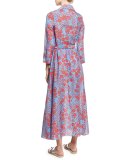 Floral-Print Voile Maxi Wrap Dress, Blue/Red