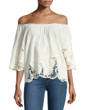 Jadeynn Off-the-Shoulder Lace Top, Natural