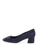 Suede Buckle-Toe 45mm Pump, Dark Navy