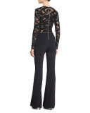 Long-Sleeve Embellished-Top Jumpsuit, Black
