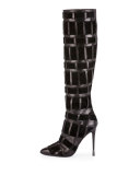 Woven Leather 105mm Knee Boot, Black