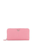 Saffiano Leather Oro Zip-Around Wallet, Pink (Begonia)