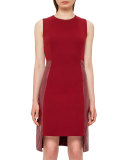 Leather-Panel Side-Zip Sleeveless Dress, Miracle Berry