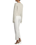 Barrett Belted V-Neck Wool-Blend Sweater, Oatmeal