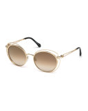 Open-Inset Metal Butterfly Sunglasses, Rose Gold