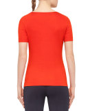 Short-Sleeve Mesh-Knit Top, Rust