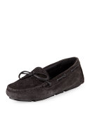 Intrecciato Suede Slip-On Driver, Ardoise 