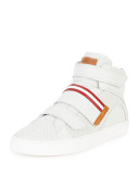 Herick Perforated Leather High-Top Sneaker, White