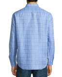 Tobias Plaid Linen-Blend Long-Sleeve Sport Shirt, Light Blue