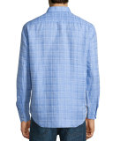 Tobias Plaid Linen-Blend Long-Sleeve Sport Shirt, Light Blue