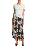 Mae Floral High-Low Midi Skirt, Black/Multicolor