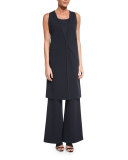 Deep V-Neck Long Vest, Ink 